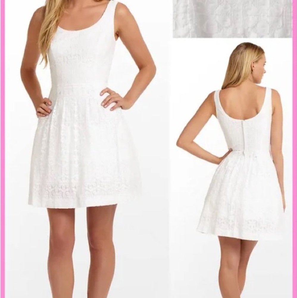 Lily Pulitzer Posey White Dress Daisy Lane Lace Sleeveless Graduation Cotton min